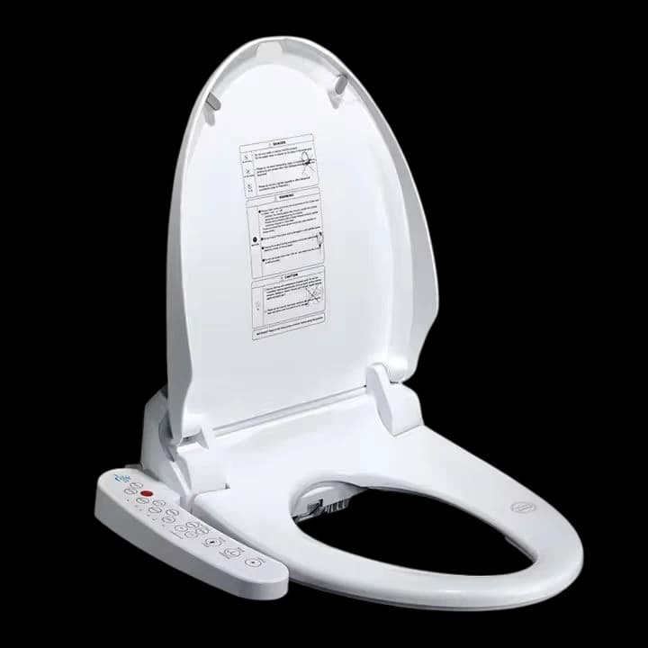 Siège de toilette intelligent Rakuseki ouvert, vue de trois quarts